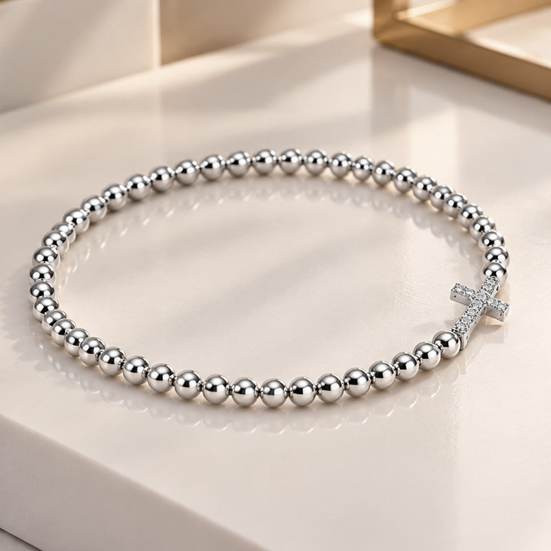 18K White Gold beads Bracelet with Diamonds