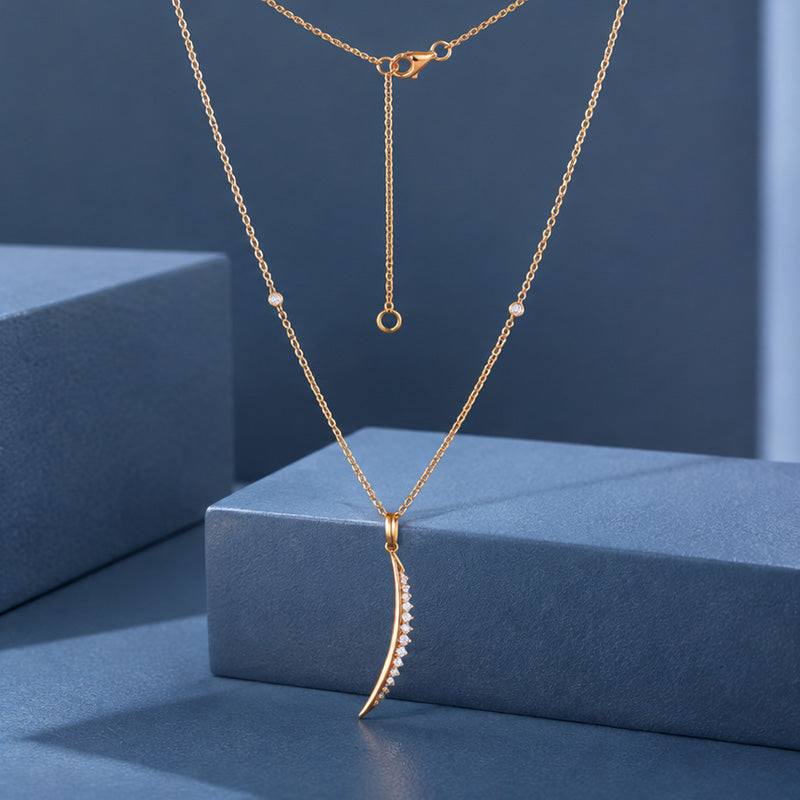 18K Rose Gold Diamond Necklace with 17 Diamonds