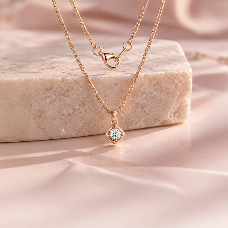 18K Rose Gold Diamond Necklace with 4 Diamonds