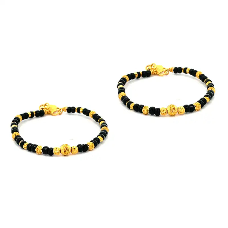 Black beads Baby Bangle 22K Gold - Set of two