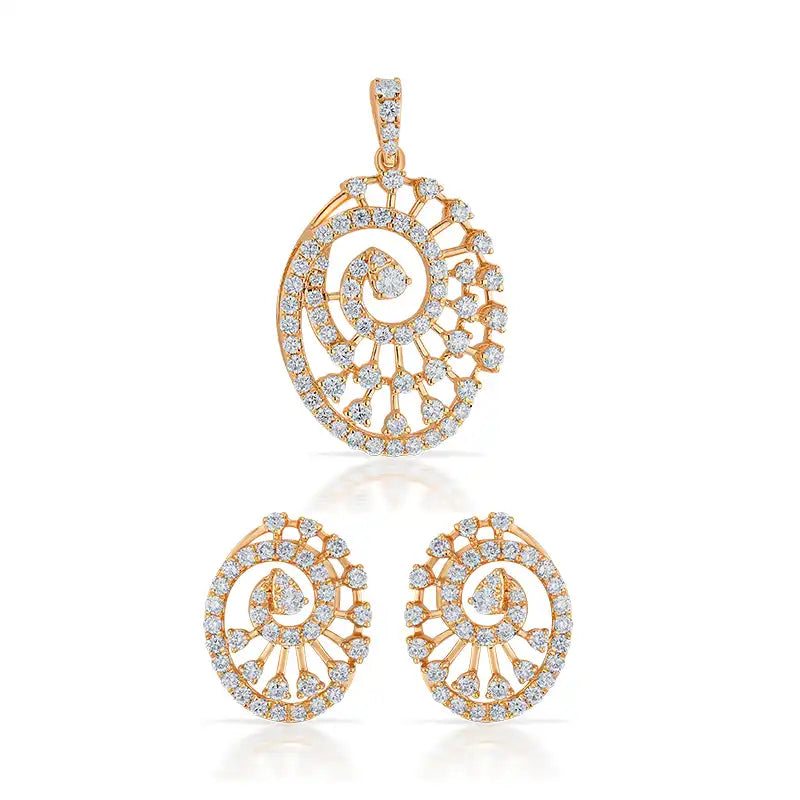 Abstract Spiral Pendant Set in18K Rose Gold & Diamond