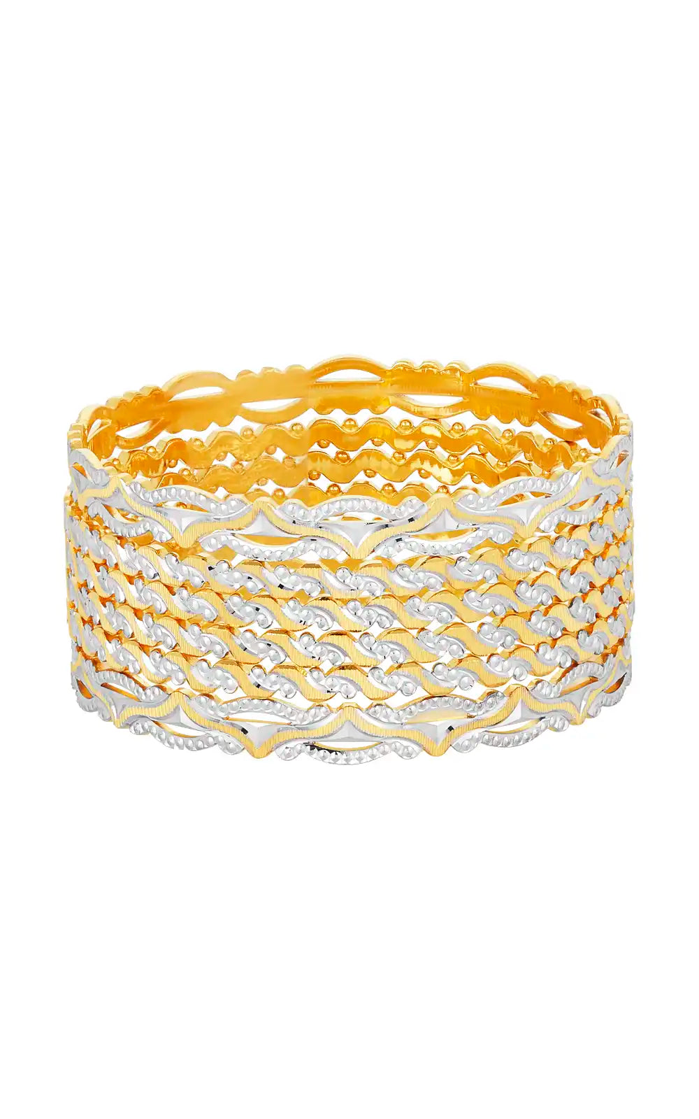 Elegant 22K Two-Toned Gold Intertwined Pattern Bangle Set of Six for Women