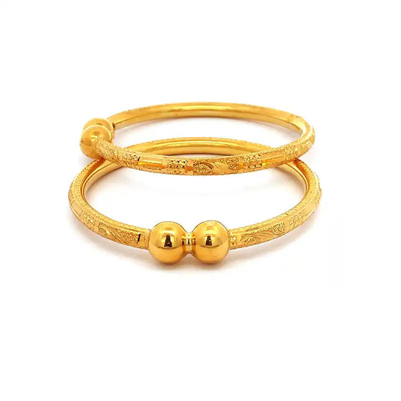 Elegant 22K Yellow Gold Bangle Set for Women Size 2.4 Beautiful Timeless Design