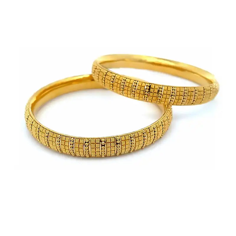 Elegant 22K Yellow Gold Patterned Bangles for Women Beautiful Design Size 2.9