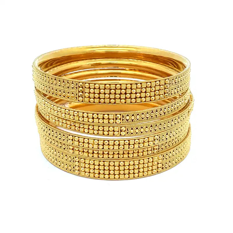 Set of Six Elegant 22K Yellow Gold Bangles for Women Size 2.4