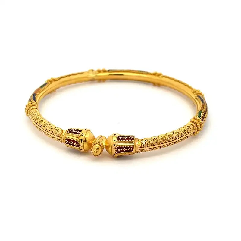 22K Yellow Gold Kada Bangles with enamel -Size 2.6