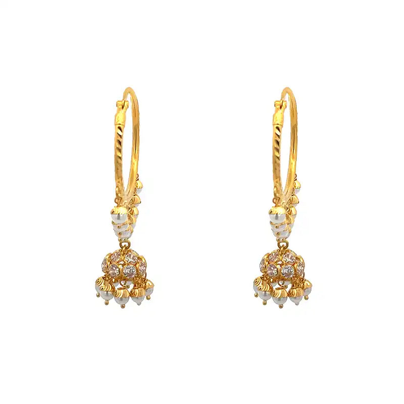 Elegant 22K Yellow Gold Hoop Earrings with Beautiful Jhumka Design for Women