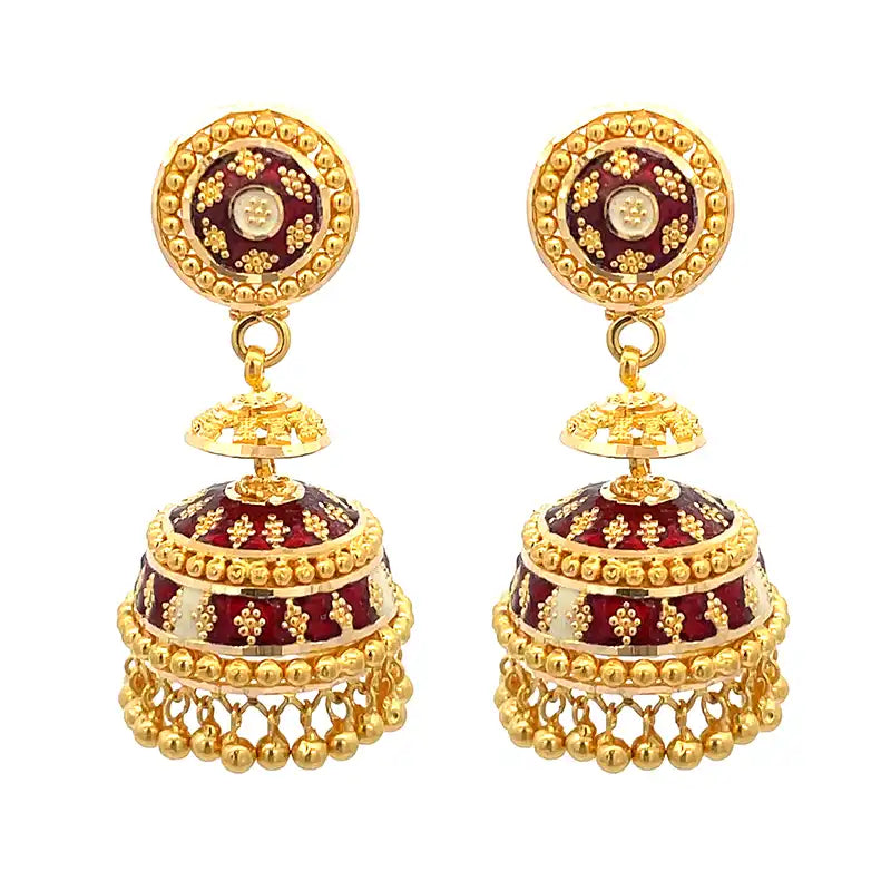 Elegant 22K Yellow Gold Jhumka Earrings with Traditional Indian Design