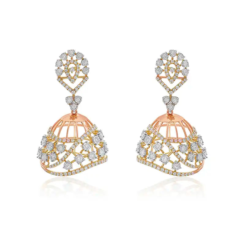 Modern, Gentle and Feminine Rose Gold and Diamond 'Jhumka' Earrings