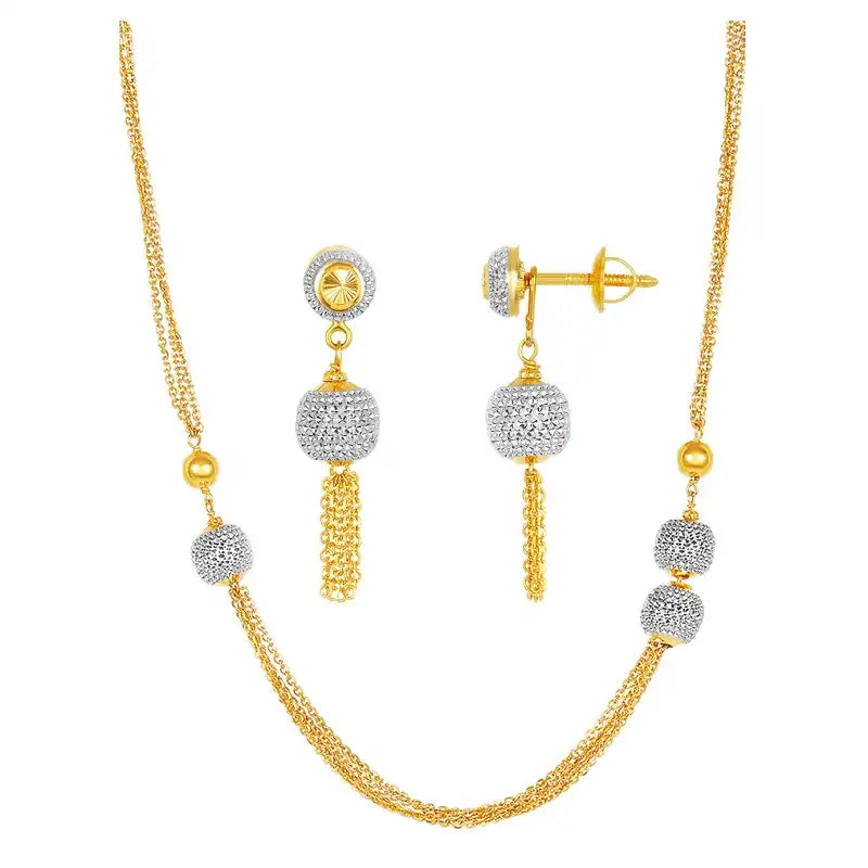 22K Gold Two-Toned Ball Chain Necklace and Drop Earring Set