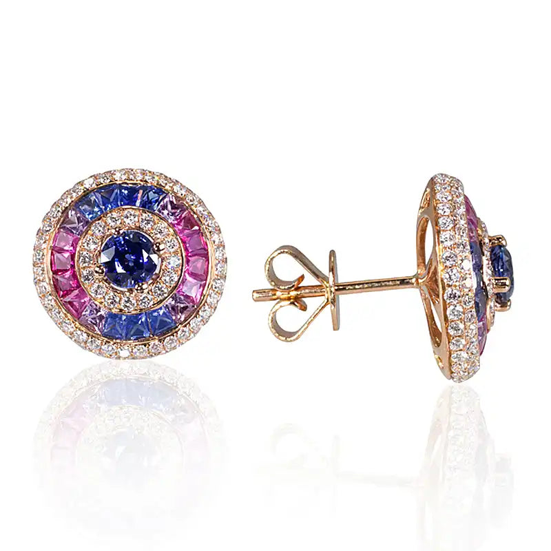Diamond and Sapphire Earrings IN 18k Rose Gold