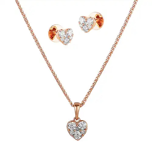 18K Rose Gold Diamond Pendant & Earrings Set with 18 Diamonds