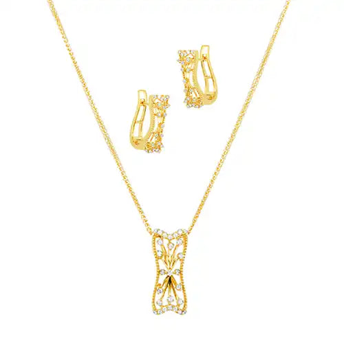 18K White and Yellow Goldellow Gold Diamond Pendant & Earrings Set with 73 Diamonds