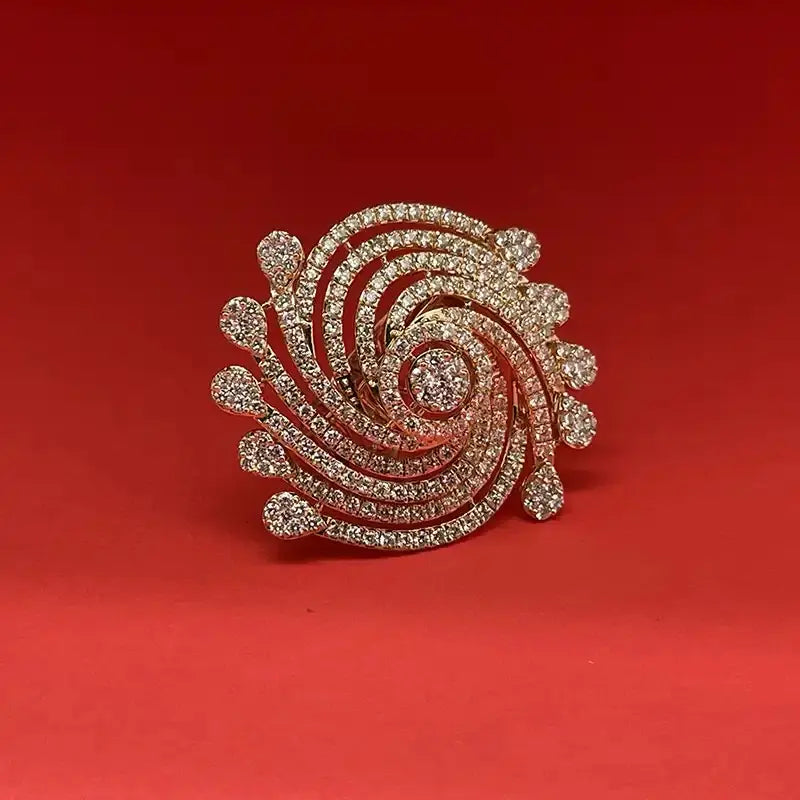 Exotic Spiral Diamond Ring in 18K Yellow Gold