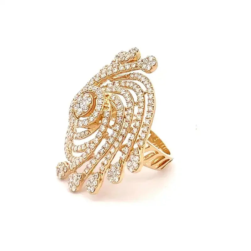 Exotic Spiral Diamond Ring in 18K Yellow Gold