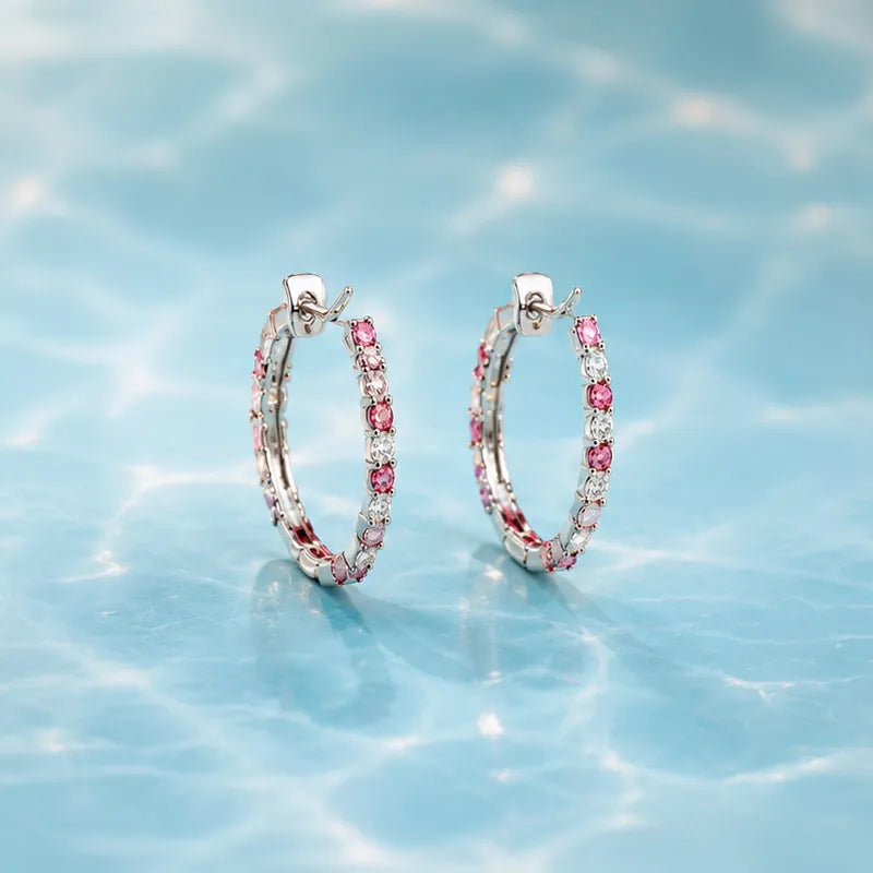 18K White Gold Diamond Hoops Earrings with Tourmaline