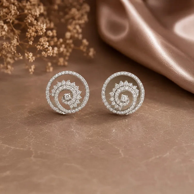 Elegant Spiral Gold Diamond Earrings