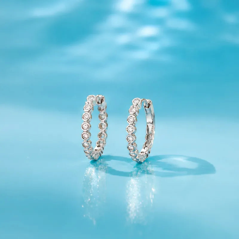 18K Gold Diamond Hoop Earrings -0.70 inch