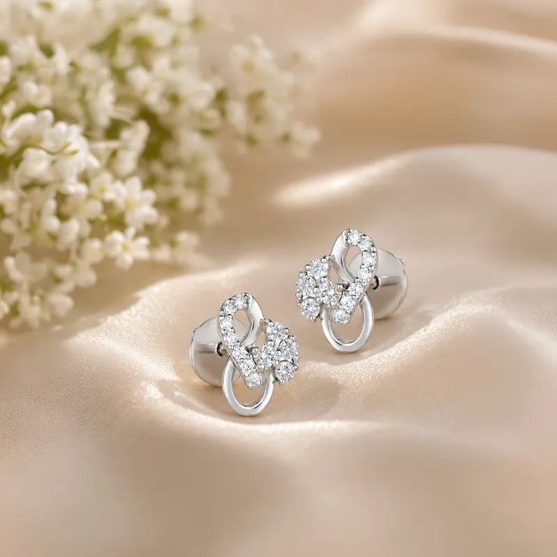 18K White Gold and Diamond Abstract Overlapping Stud Earrings