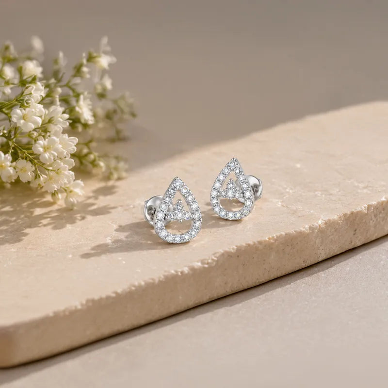 18K White Gold Diamond Teardrop Pave Earrings