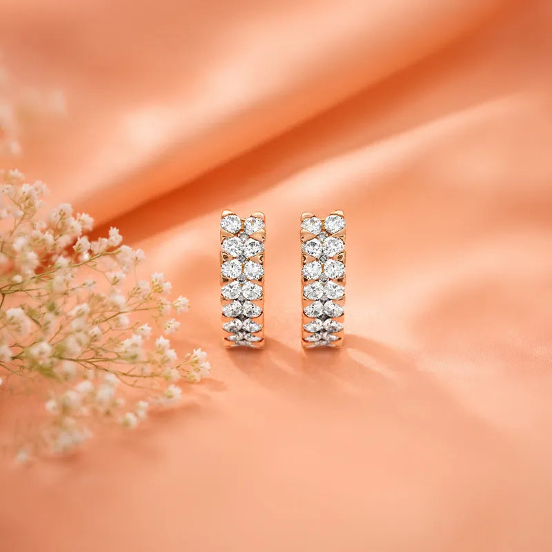 18K Gold Diamond Huggies Earrings - 0.6 inch