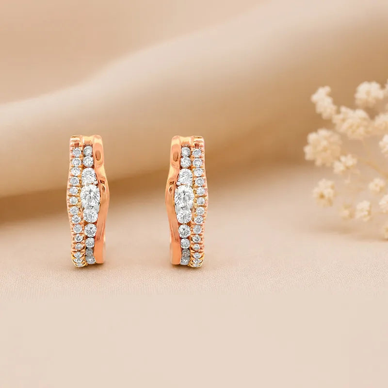 18K Gold Diamond Huggies Earrings - 0.6 inch
