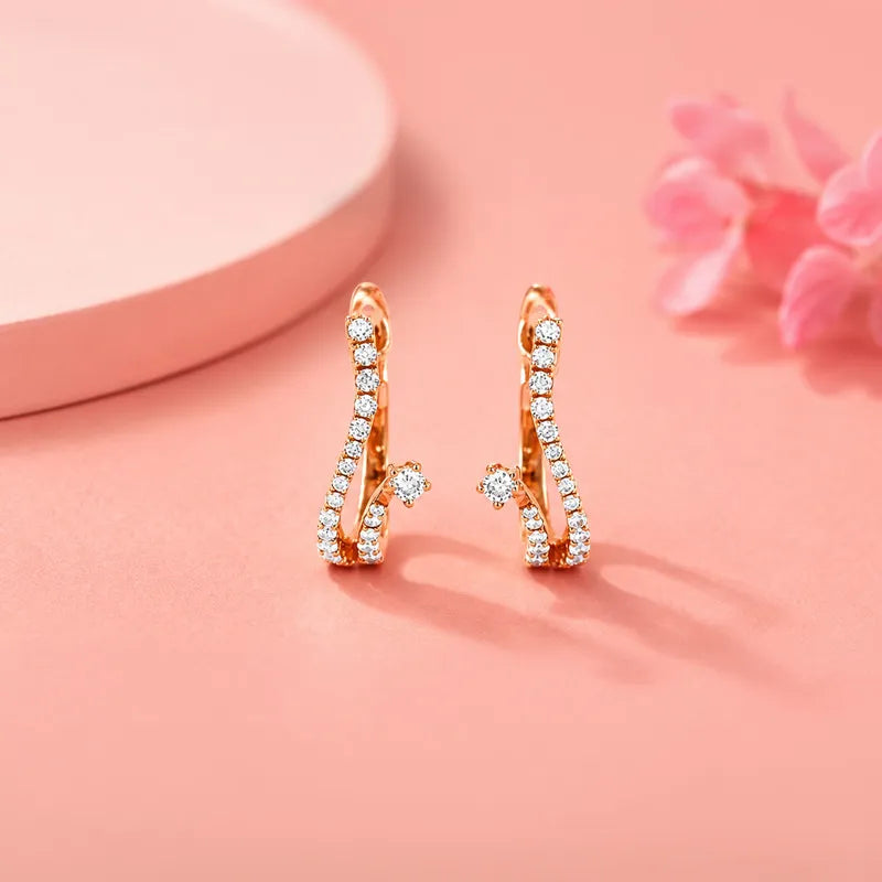 Delicate Gold Diamond Huggies Earrings - 0.6 inch