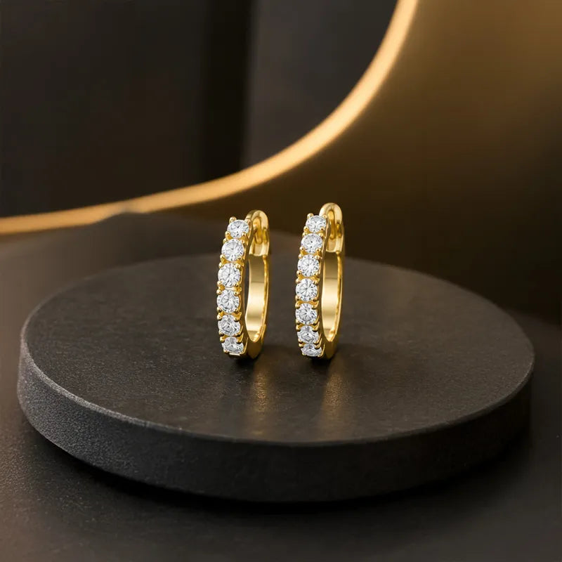 18K Yellow Gold Diamond Huggies Earrings