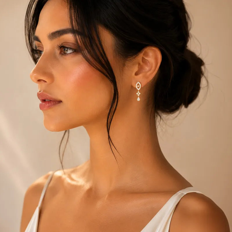 18K Two tone Gold Diamond Drop Earrings