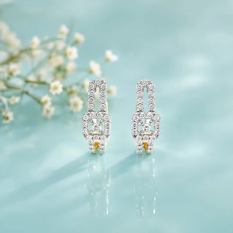 18K Gold Diamond Huggie Earrings 0.60 inch
