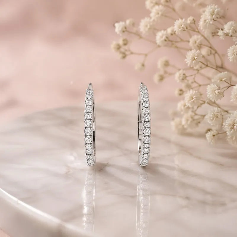 18K Gold Diamond Hoop Earrings