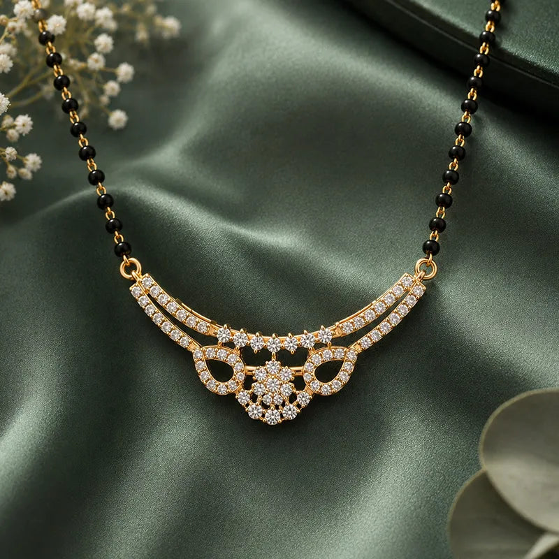 Elegant 18K Yellow Gold Mangalsutra Necklace with a Sparkling Diamond Pendant