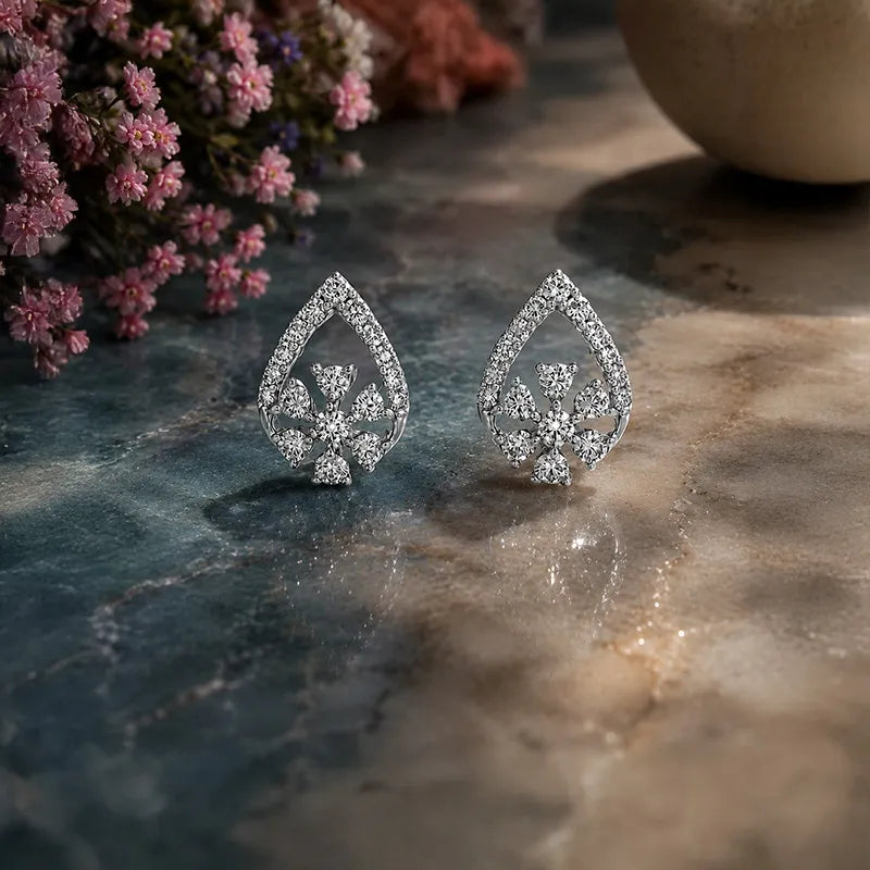 Tear drop design Gold Diamond Stud Earrings