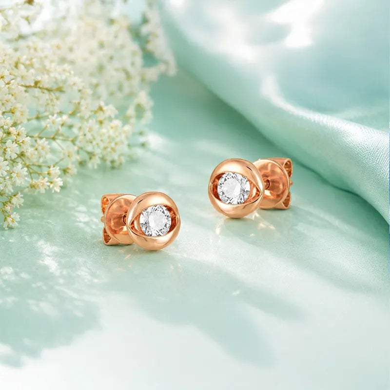 18K Rose Gold Diamond Simple Stud Earrings
