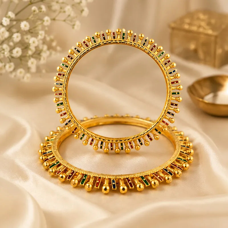 Elegant Gold Bangle with Meenakari - Set of 2