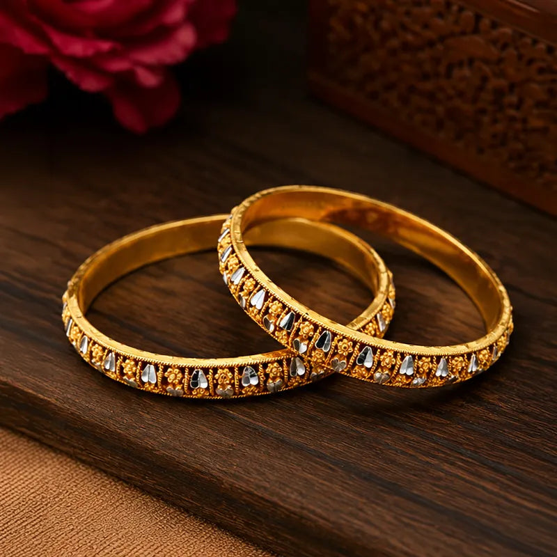 Elegant Gold Bangles with Accents - Size 2.7