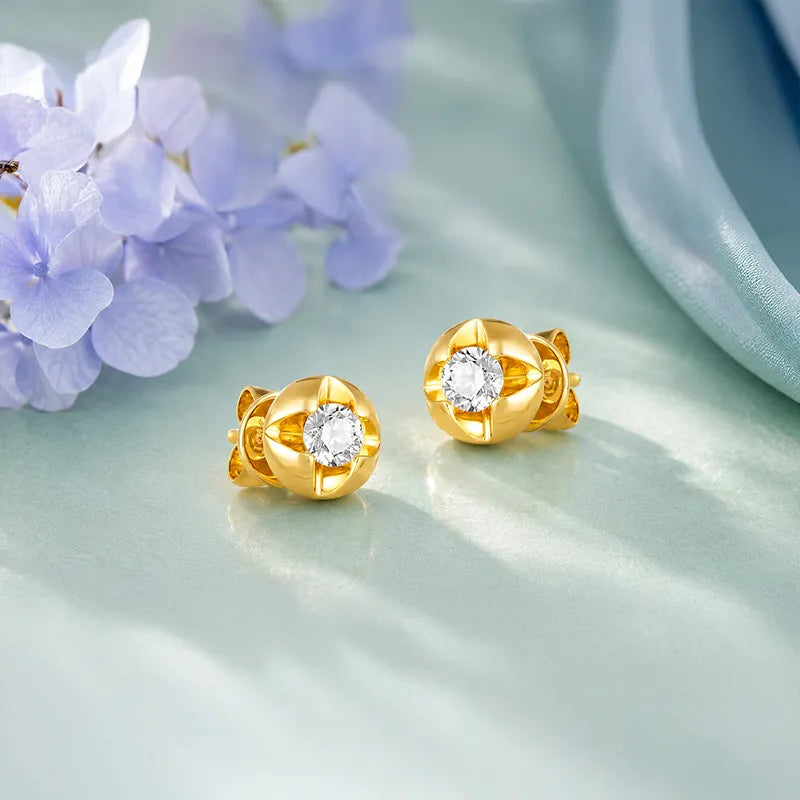 18K Yellow Gold Diamond Simple Stud Earrings