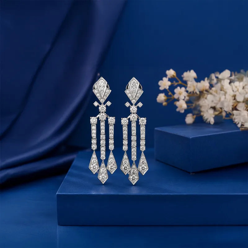 18K White Gold Diamond Hanging Earrings