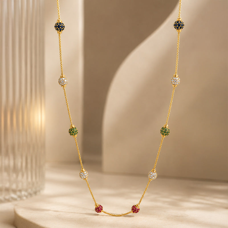 Elegant 22K Yellow Gold Chain with Colorful Beads 17 inch Long