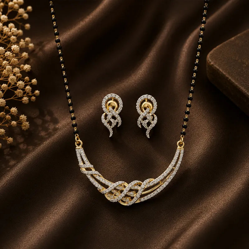 Elegant 18K Two Tone Gold Diamond Mangalsutra Necklace Set for Women