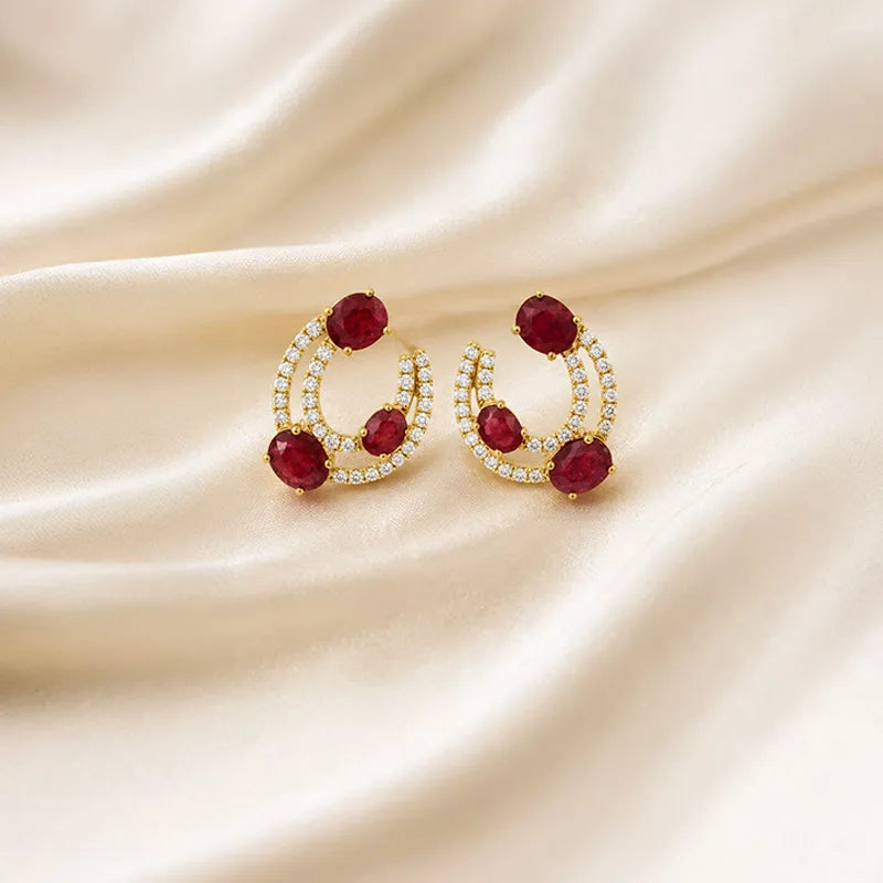 18K Gold Diamond and Ruby Earrings