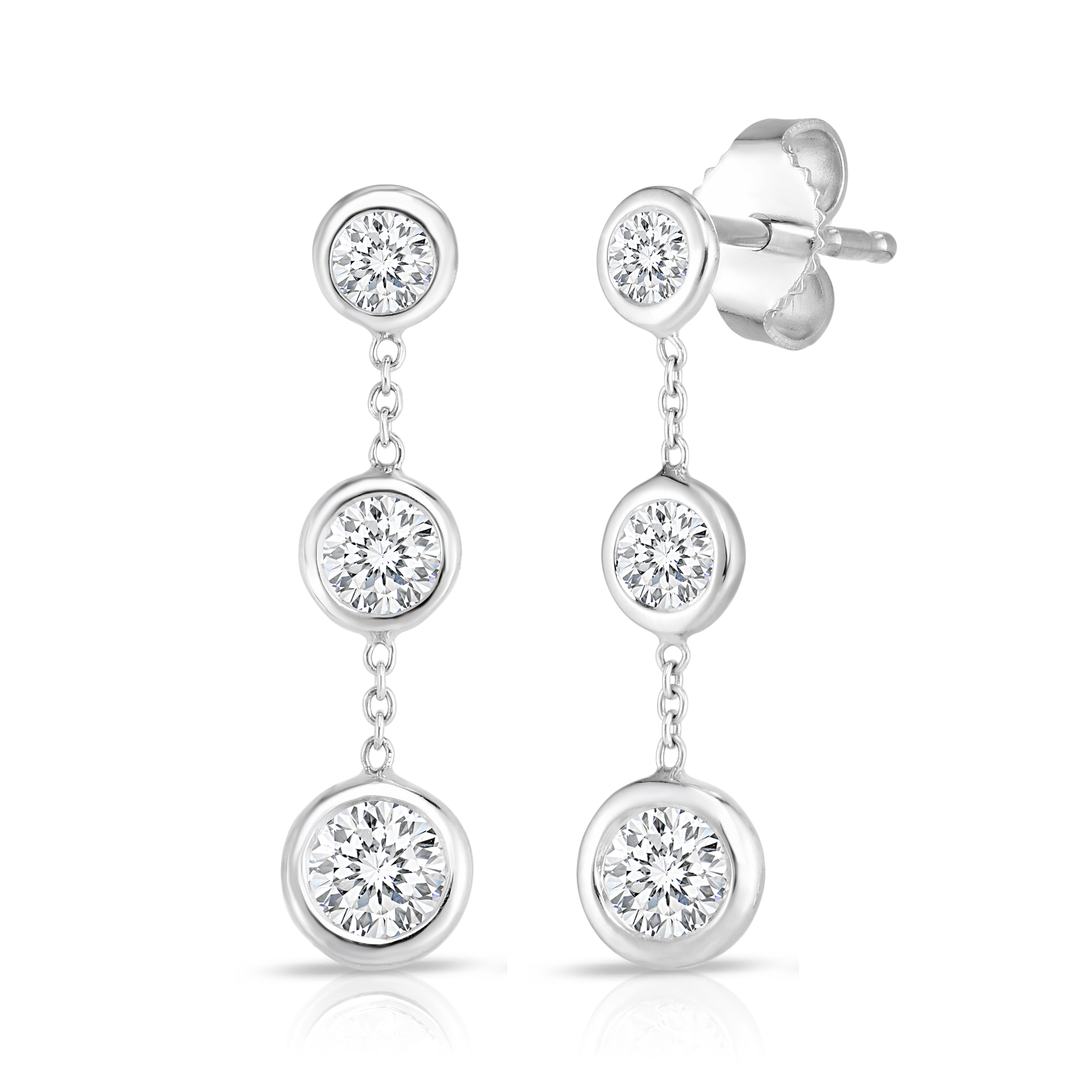 18K WHITE GOLD TINY TREASURES THREE BEZEL DROP EARRINGS