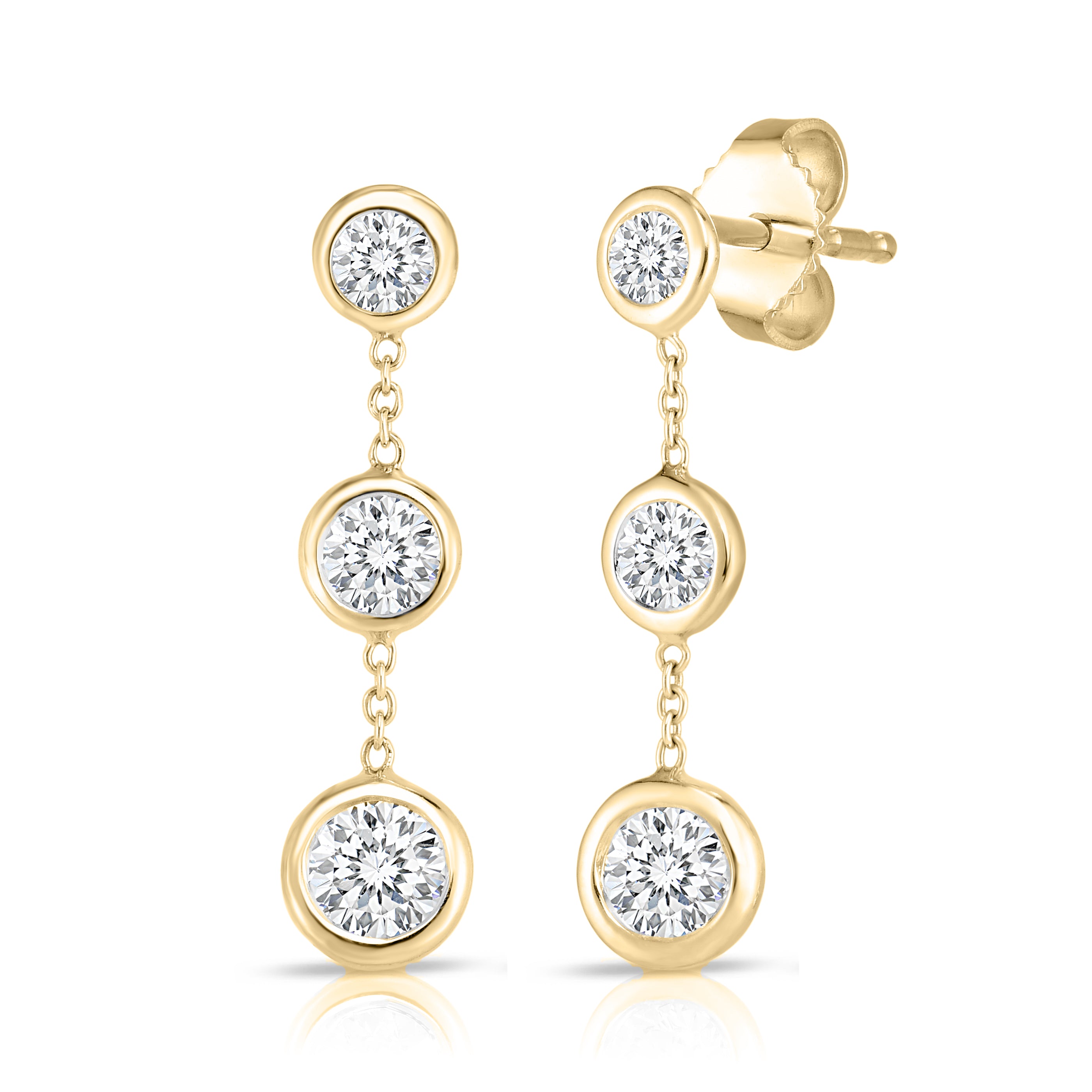 18K YELLOW GOLD TINY TREASURES THREE BEZEL DROP EARRINGS