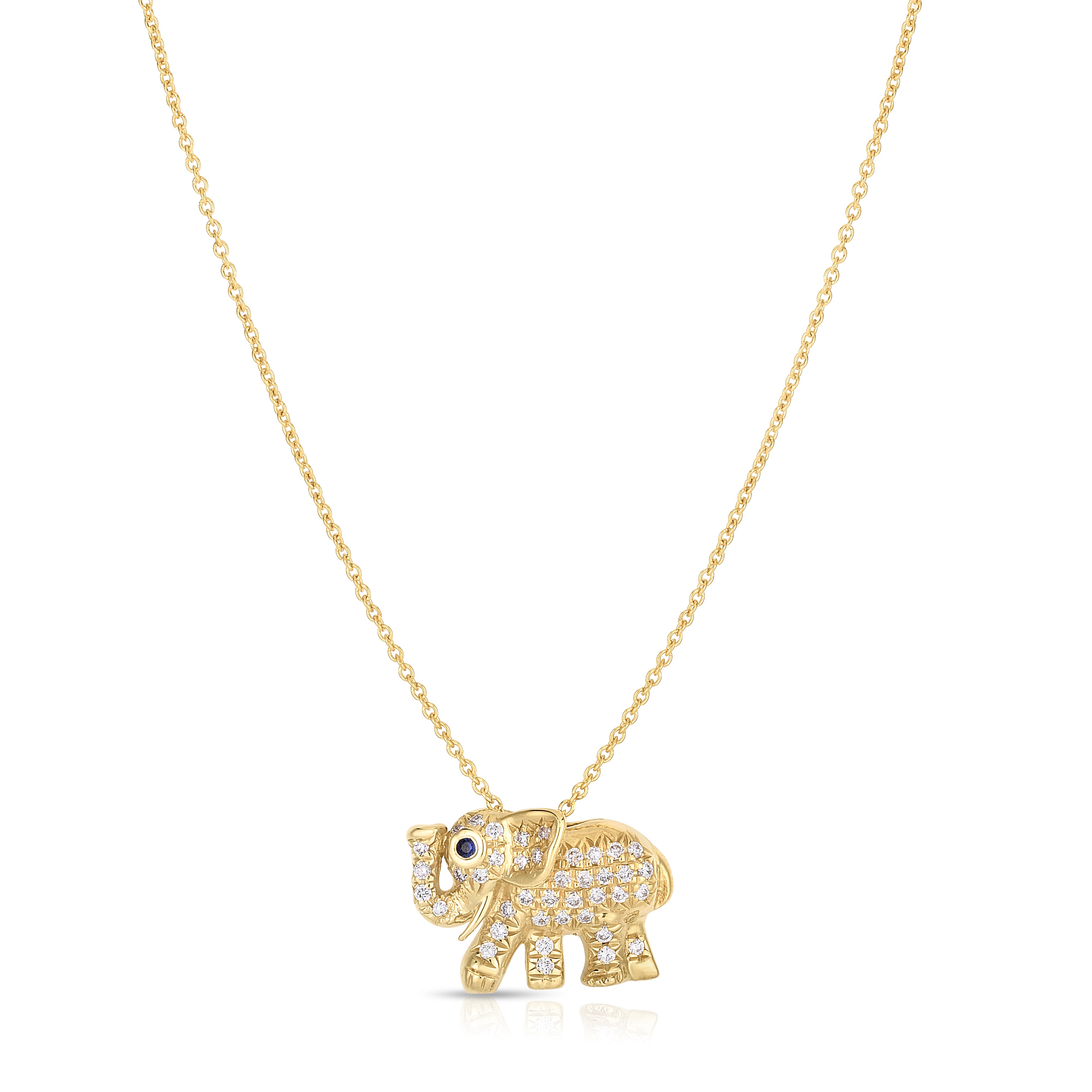 18K YELLOW GOLD TINY TREASURES BLUE SAPPHIRE &amp; DIAMOND ELEPHANT NECKLACE