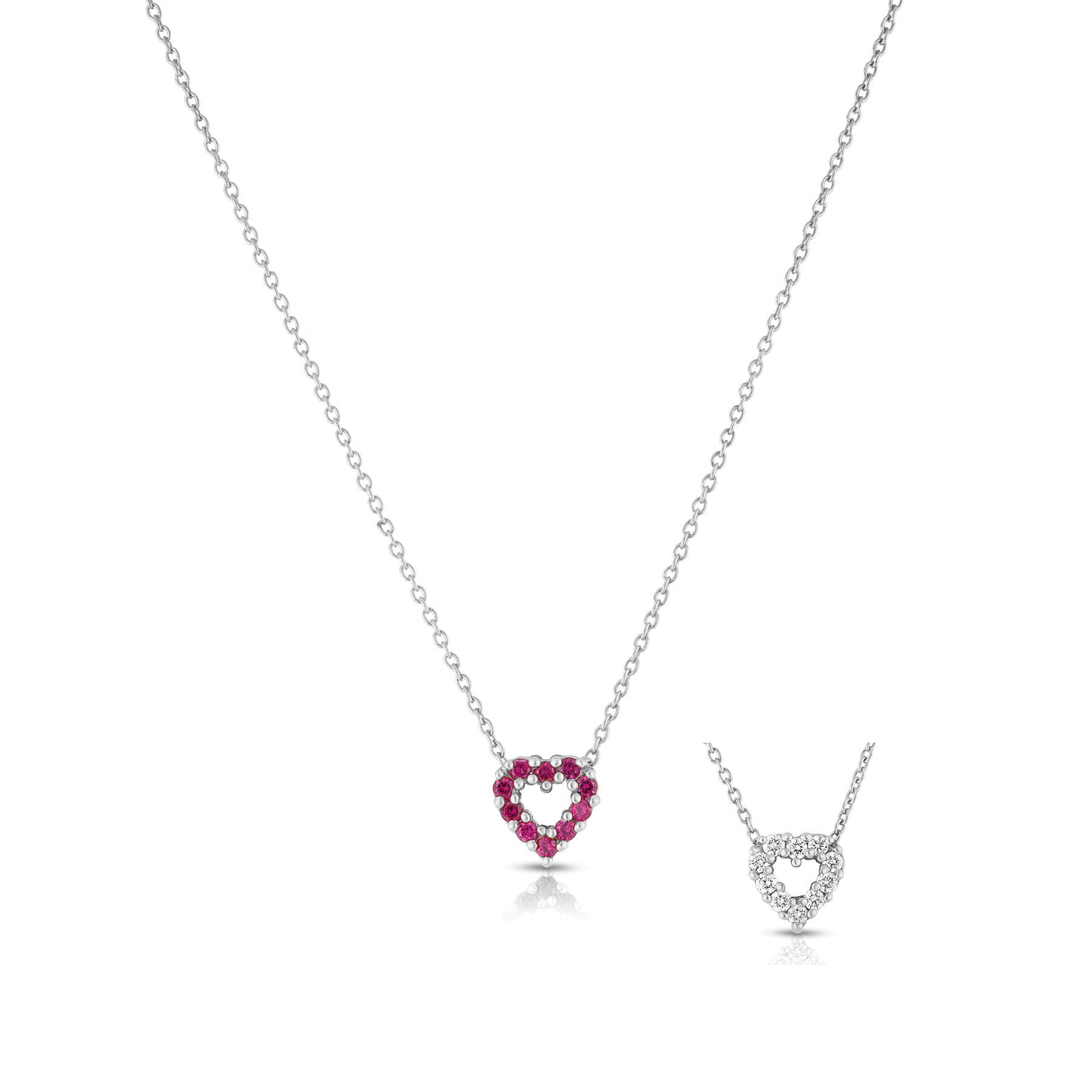 18K WHITE GOLD TINY TREASURES DIAMOND & PINK SAPPHIRE REVERSIBLE HEART NECKLACE
