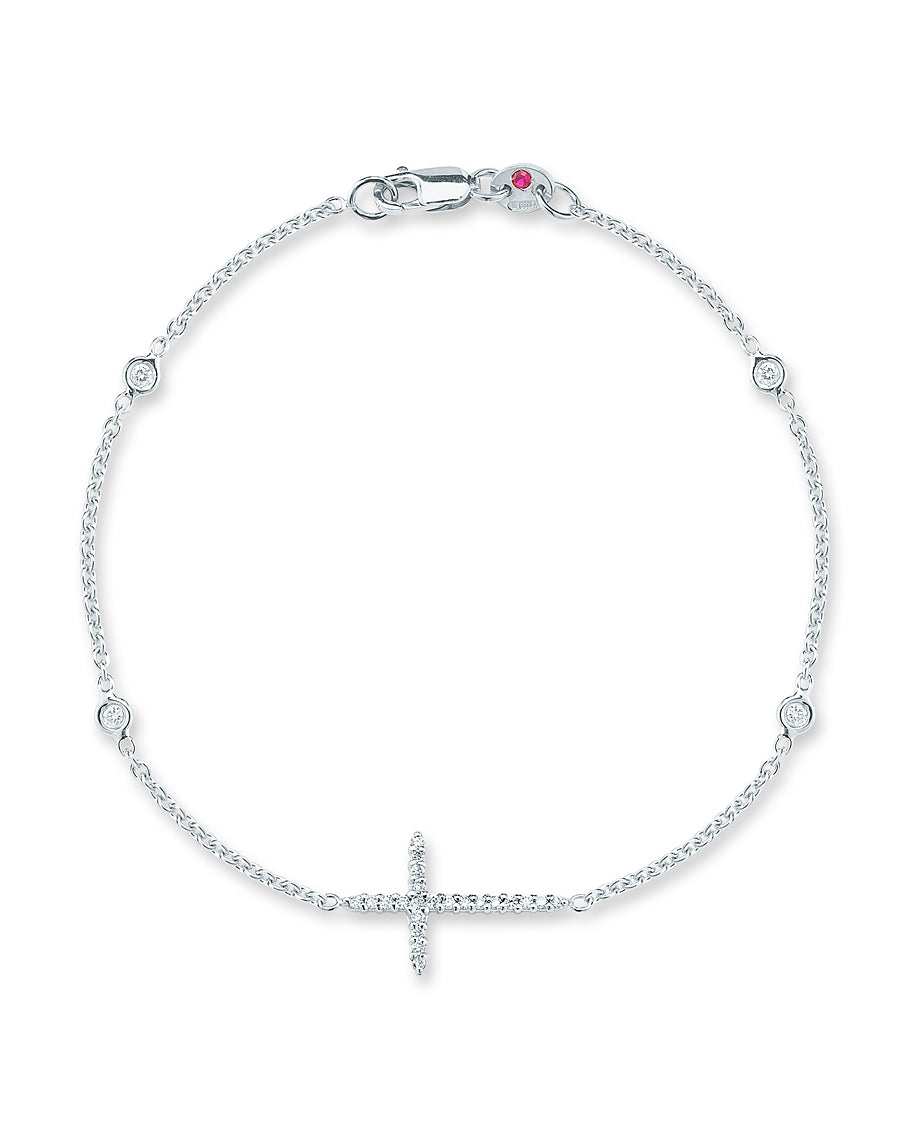 18K WHITE GOLD TINY TREASURES DIAMOND CROSS & 4 STATION BRACELET