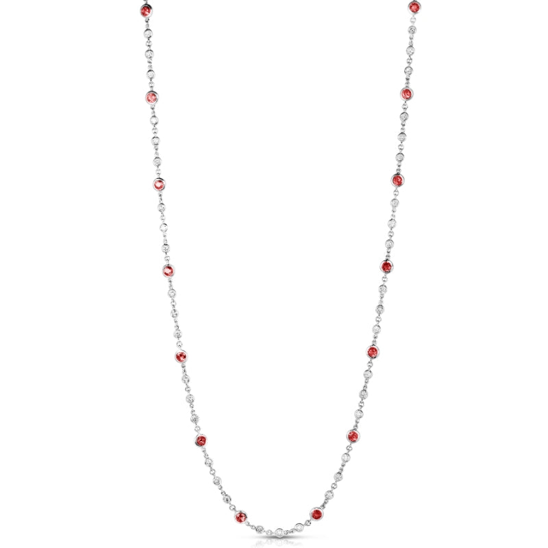 18K WHITE GOLD DIAMONDS BY THE INCH ENDLESS DIAMOND & RUBY LONG NECKLACE
