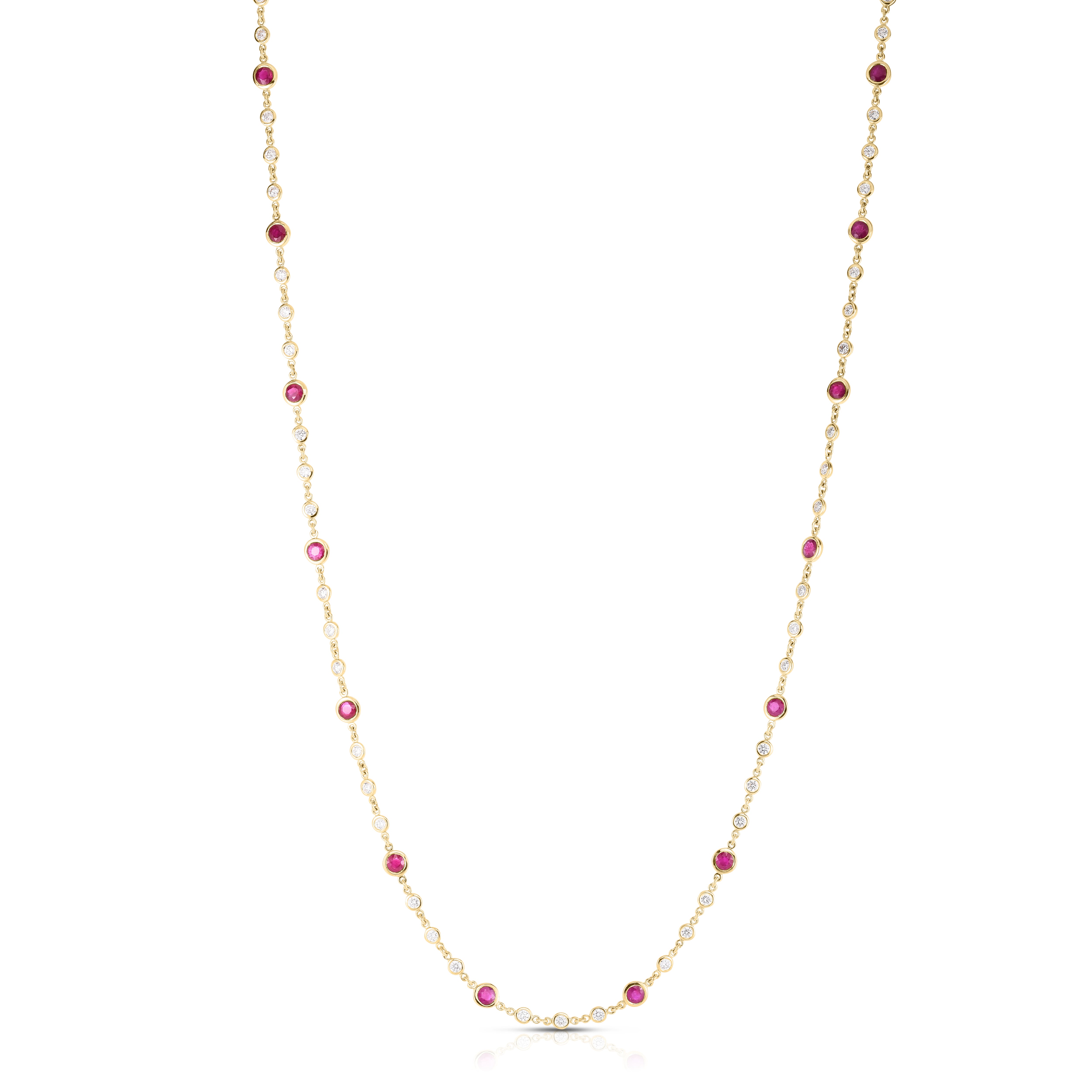 18K YELLOW GOLD DIAMONDS BY THE INCH ENDLESS DIAMOND & RUBY LONG NECKLACE