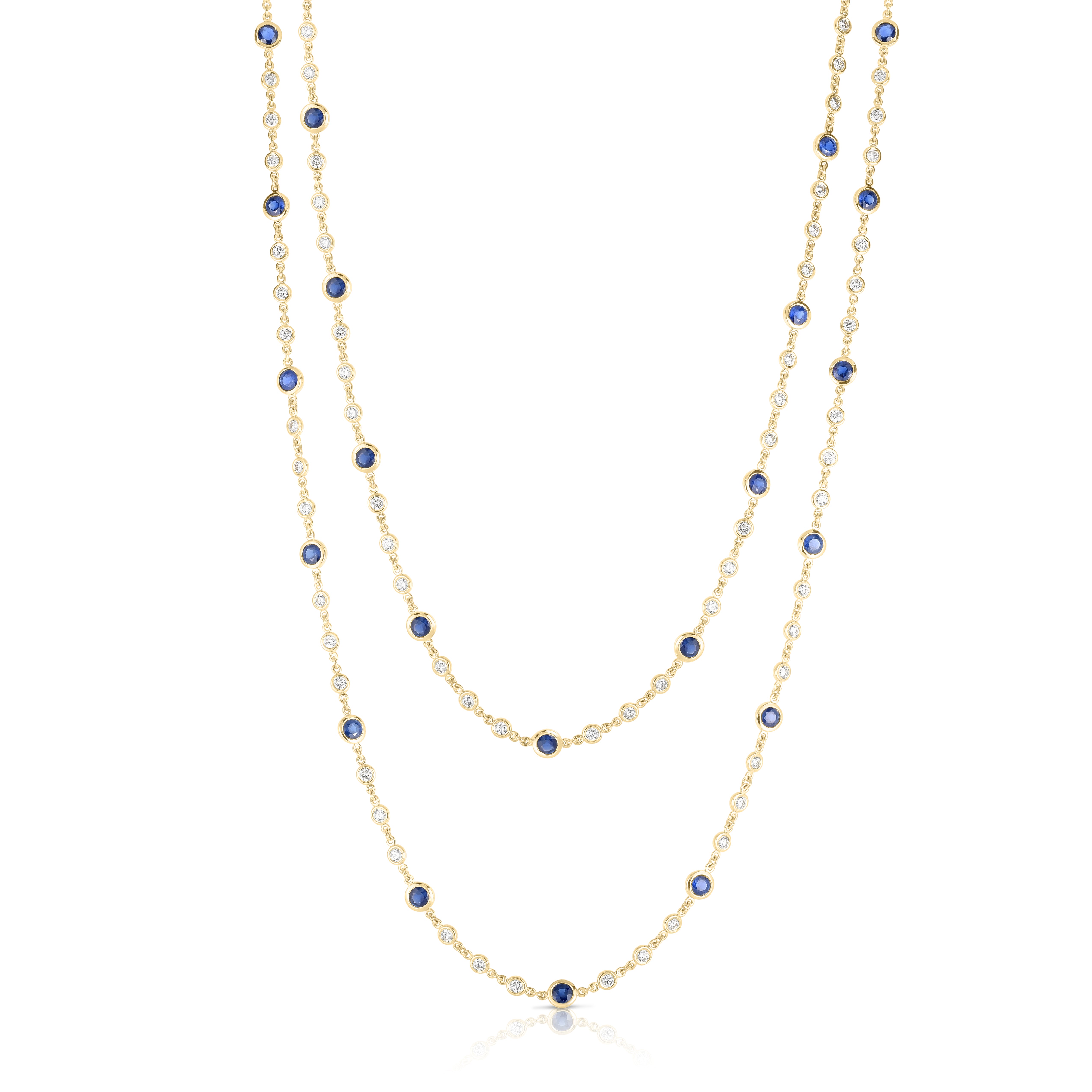 18K YELLOW GOLD DIAMONDS BY THE INCH ENDLESS DIAMOND & BLUE SAPPHIRE LONG NECKLACE