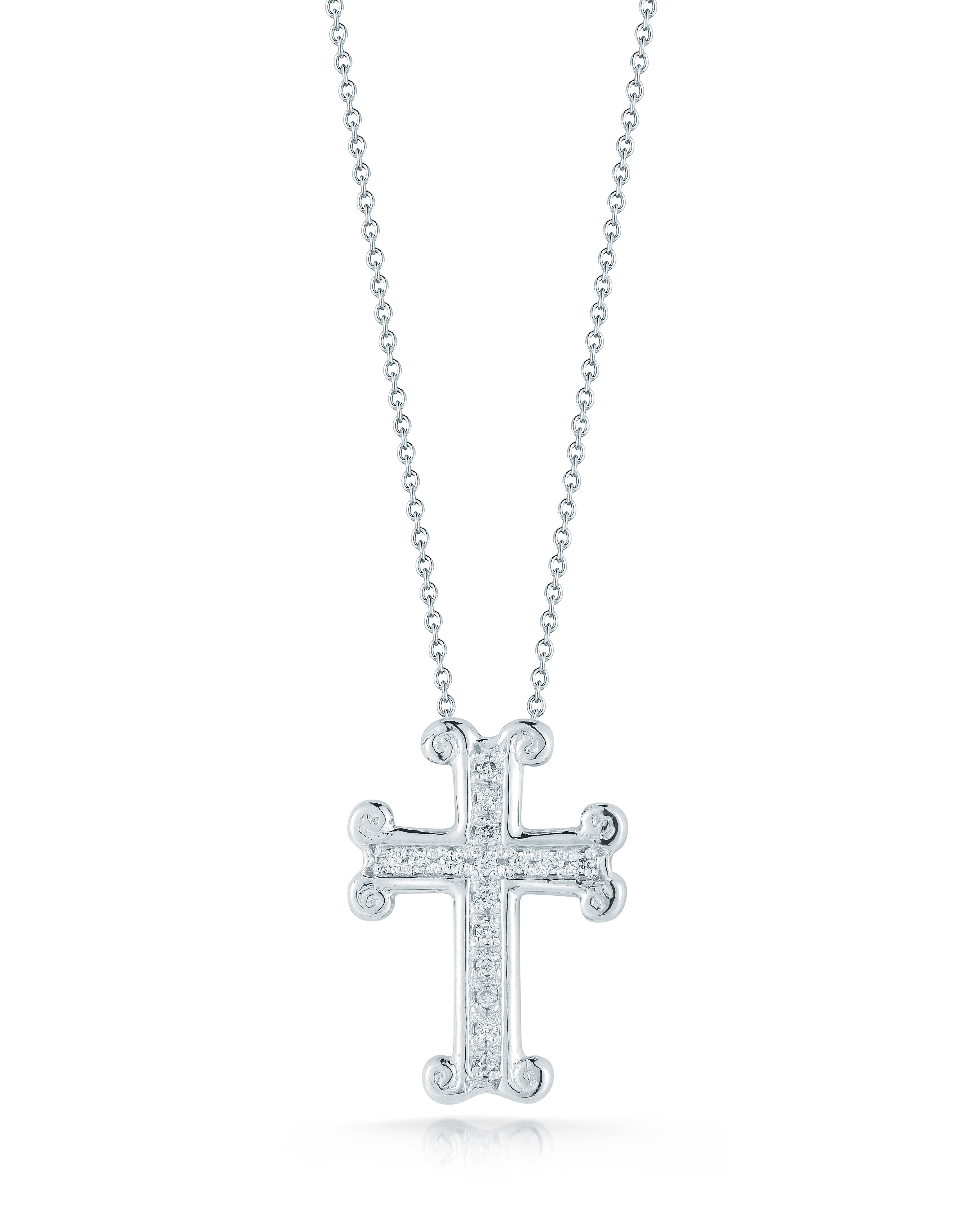 18K WHITE GOLD TINY TREASURES DIAMOND GOTHIC CROSS NECKLACE